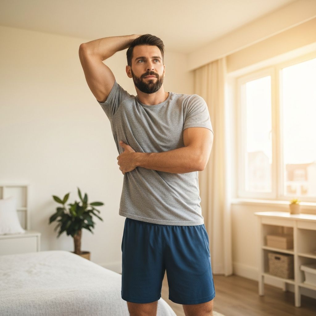 Man following morning wellness routine